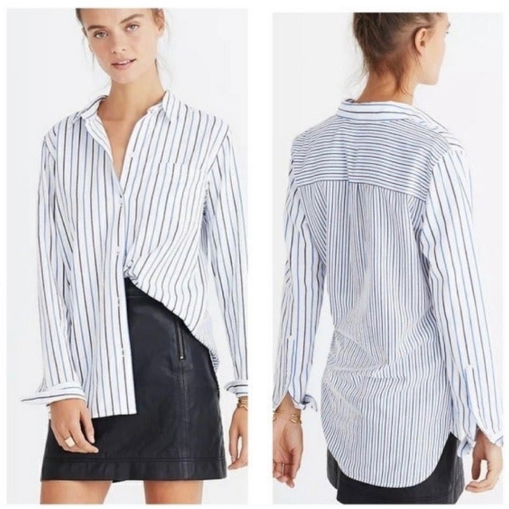 Madewell classic ex-boyfriend button up long sleeve blue white stripe tomboy S - Picture 9 of 9